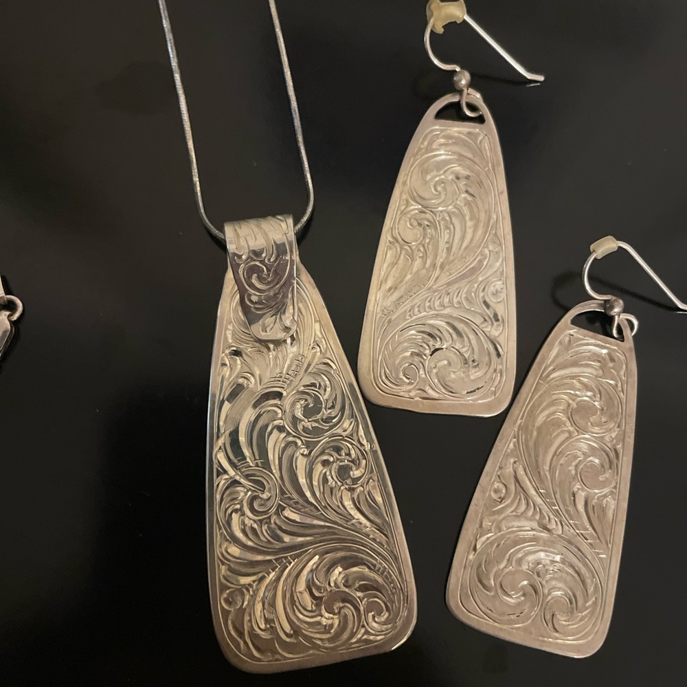 Sterling Silver western necklace and earring set